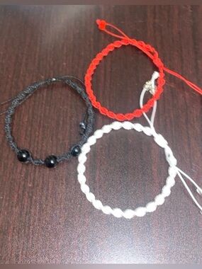 Adjustable Woven Friendship Bracelets - Red, White & Black